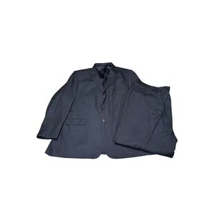 Giorgio Fiorelli Mens Charcoal Black Pinstripe 150s 2 piece 54R W48 L27 Italy